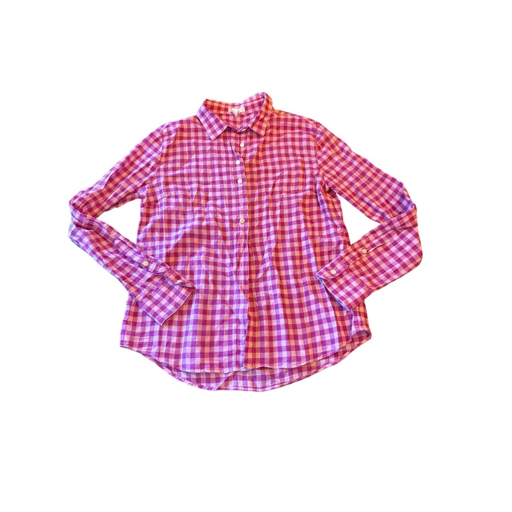 Crewcuts Girls Pink & Purple Gingham Check Long Sleeve Shirt Size 14 Cotton Blen